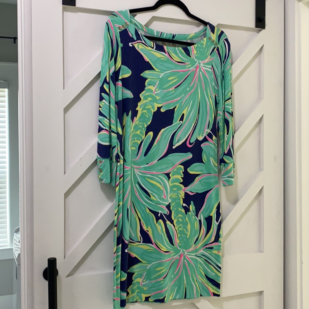 Tropical Print Green and Blue Dress